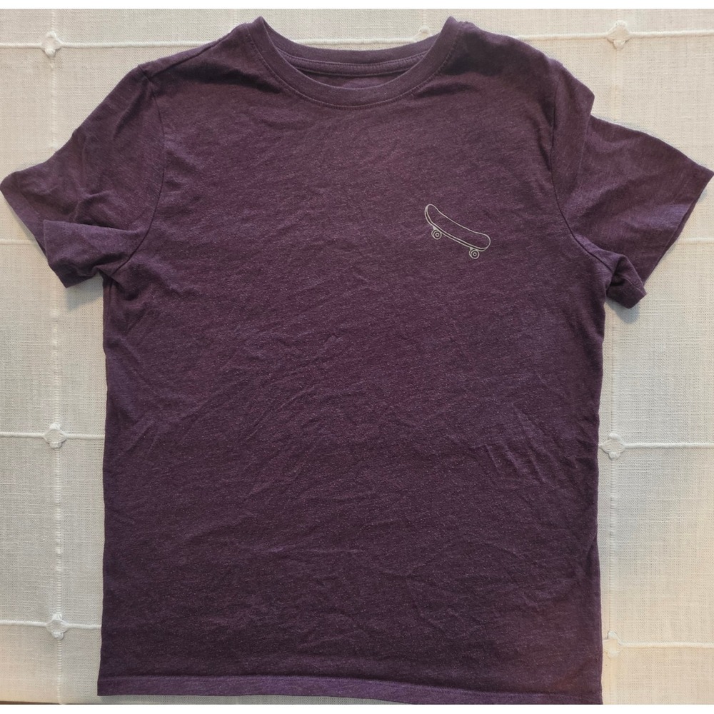 Cat & Jack Boys XL 14 Skateboard Graphic Tee Heather Purple Short Sleeve T-Shirt